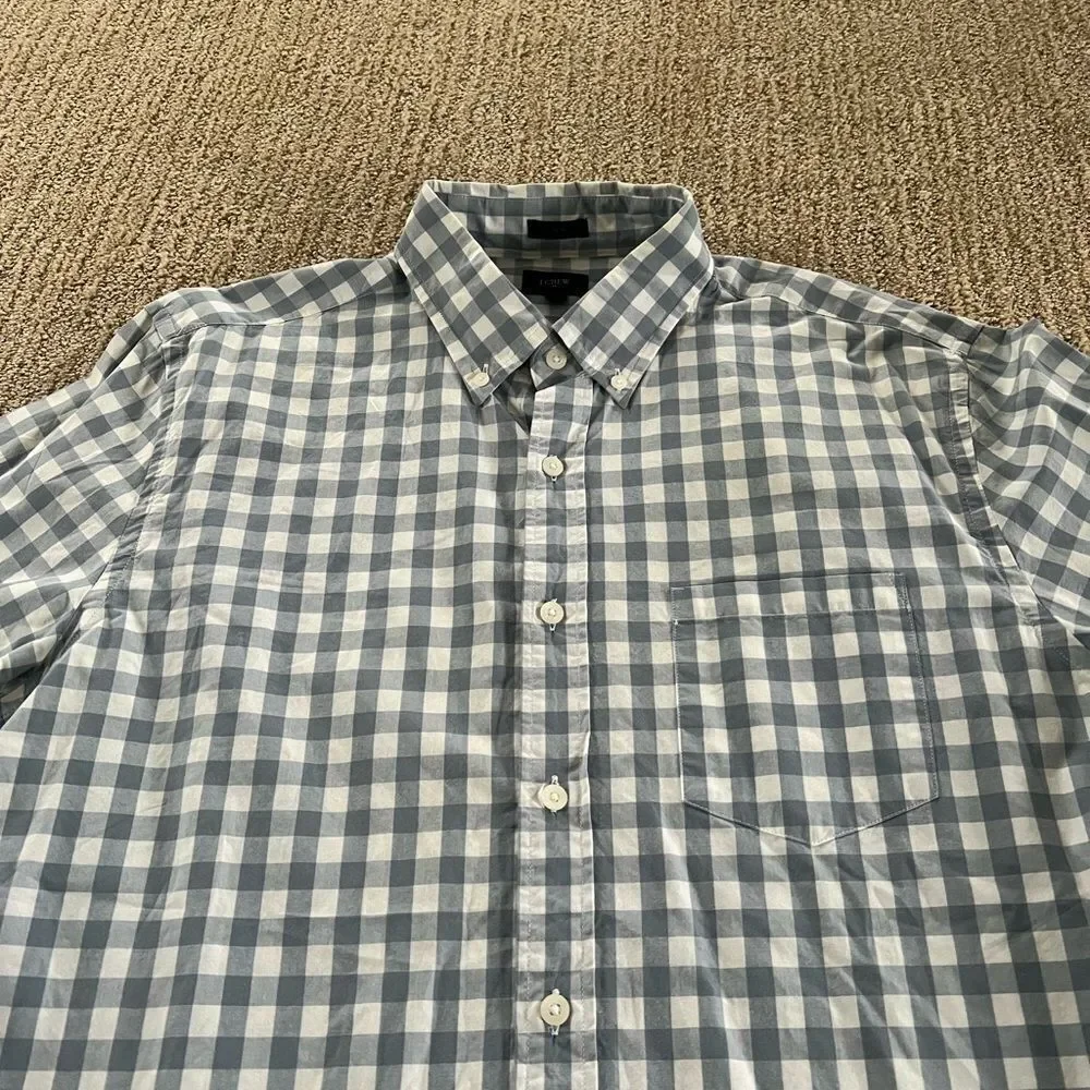 J. Crew Mens Blue and White Checkered Button Down Shirt